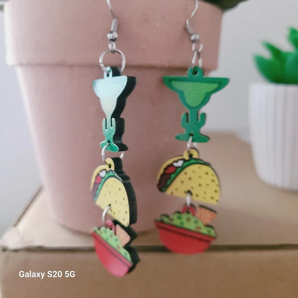 Fun Taco Margarita Dange Drop Earrings Women Fun Novelty‎ Food Cinco De Mayo